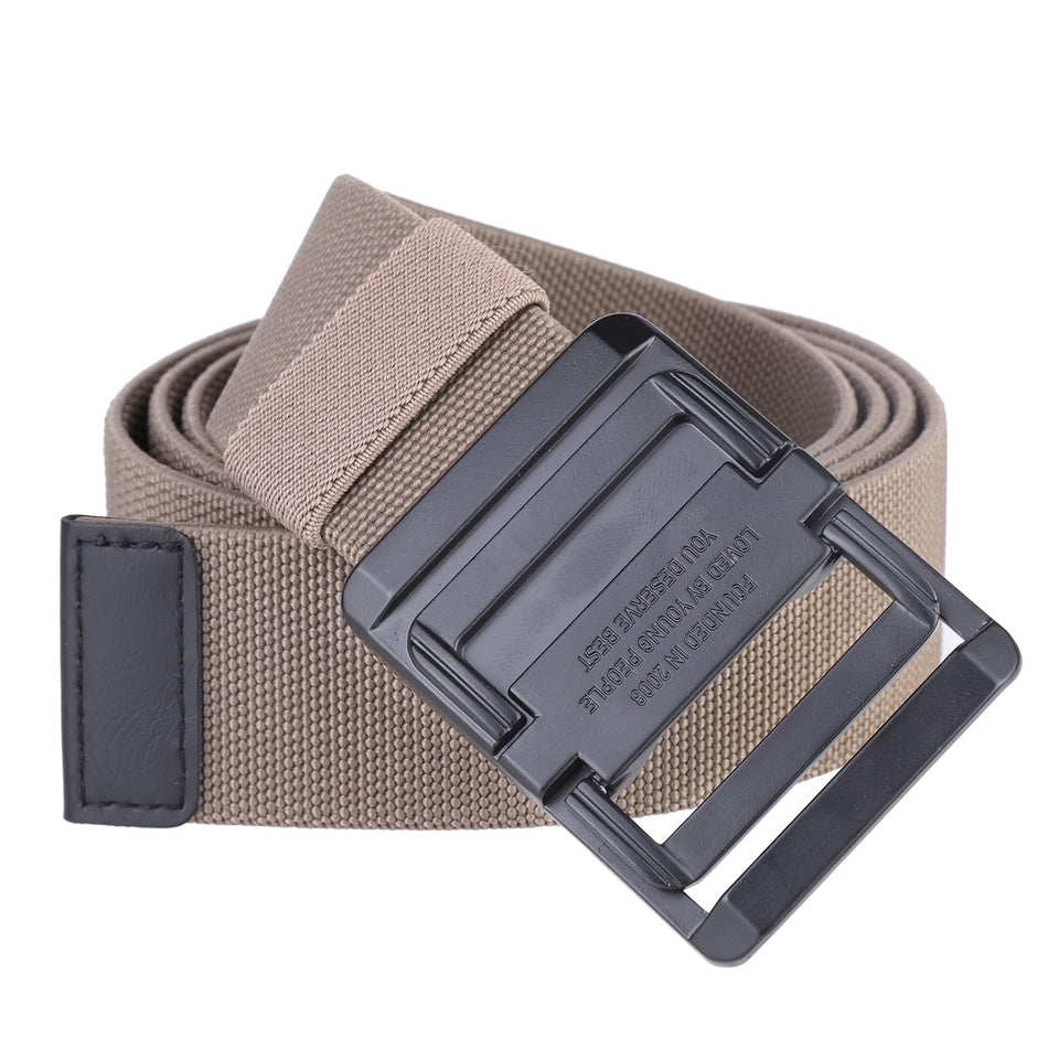 Sportmusies belt front view with alloy double-ring buckle for secure daily wear.