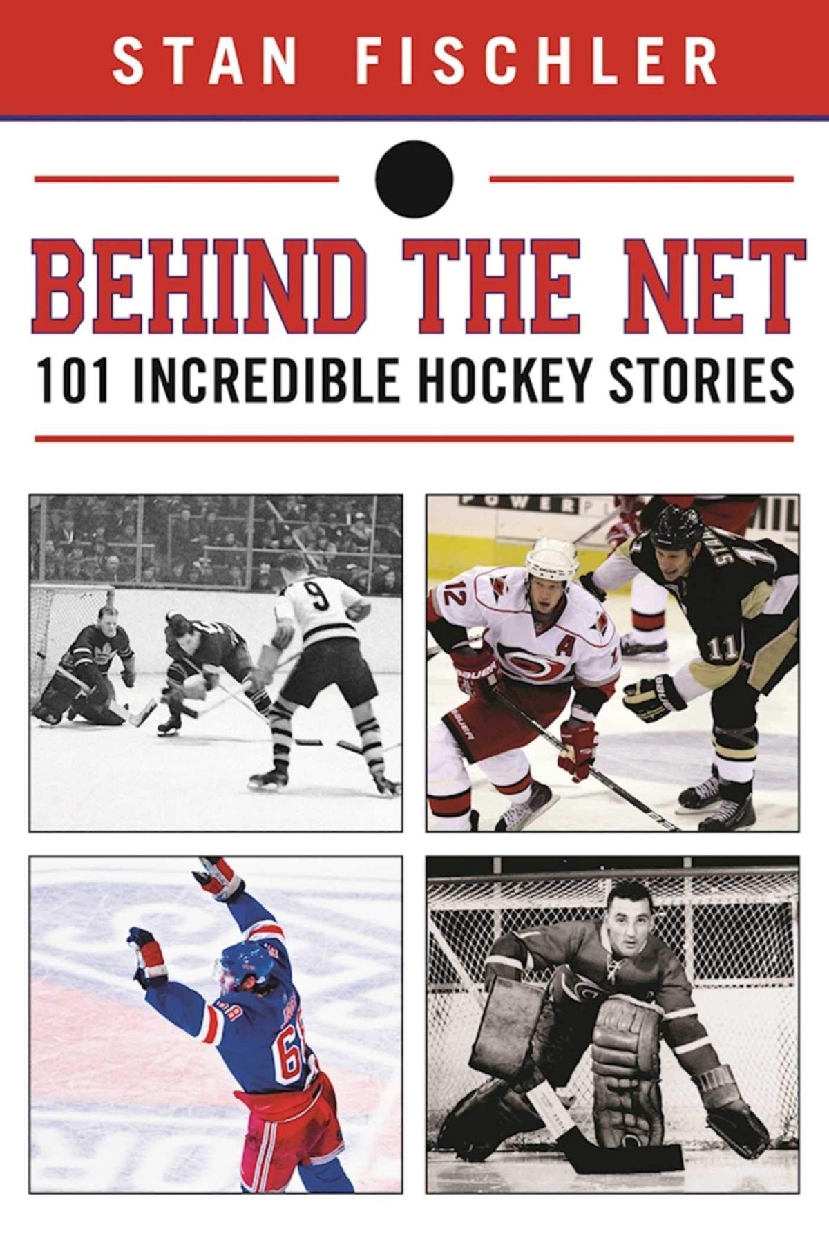 Sports Publishing Behind the Net book cover, enticing hockey fans with quirky, true anecdotes.