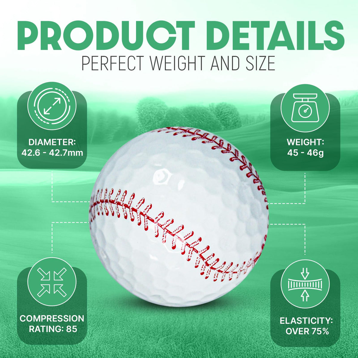 Sporty Body BaseGolf balls shown on range for consistent flight.