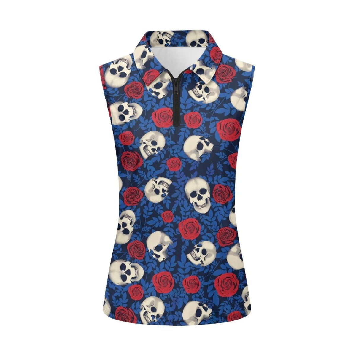Spowatriy Skull Rose half zip neckline for easy on off