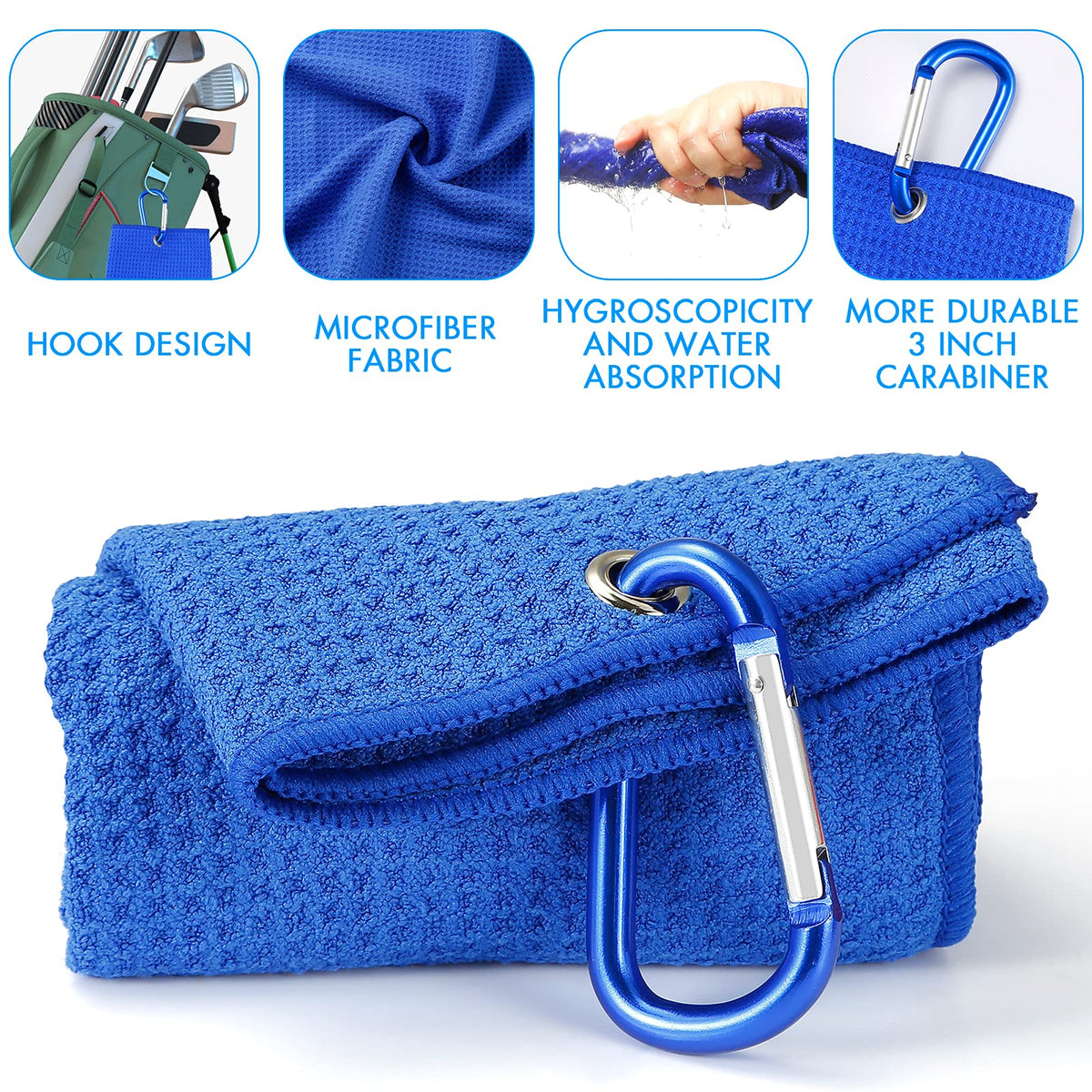 Sprookber golf towel microfiber waffle demonstrates effective cleaning with durable carabiner