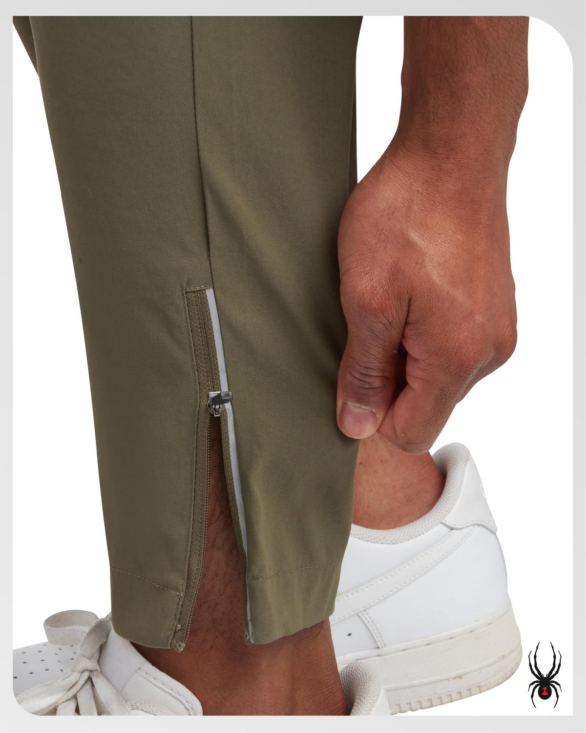 Spyder Mens Work Pants moisture-wicking fabric close-up.