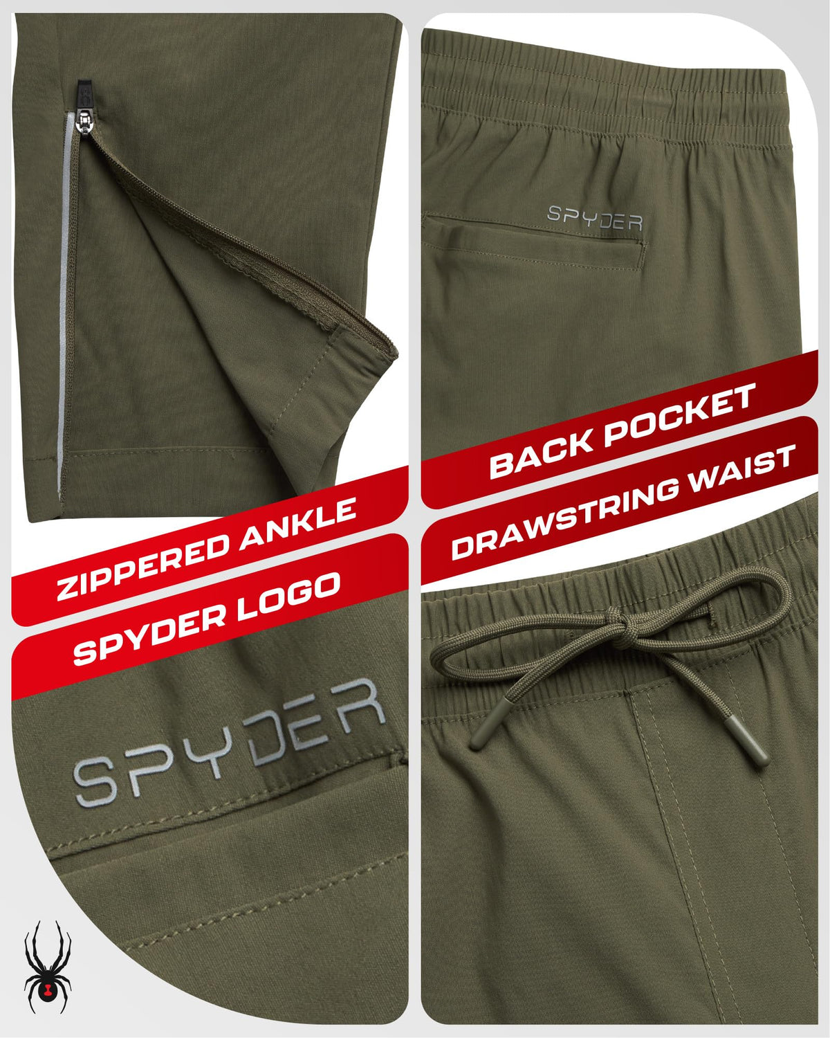 Spyder Mens Work Pants wrinkle-resistant and machine-washable.