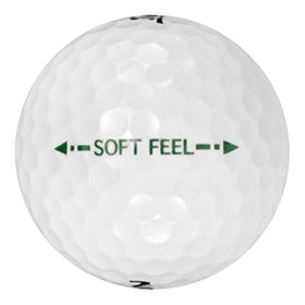 Srixon 50 Soft Feel ball close-up indicating soft cover for greenside control