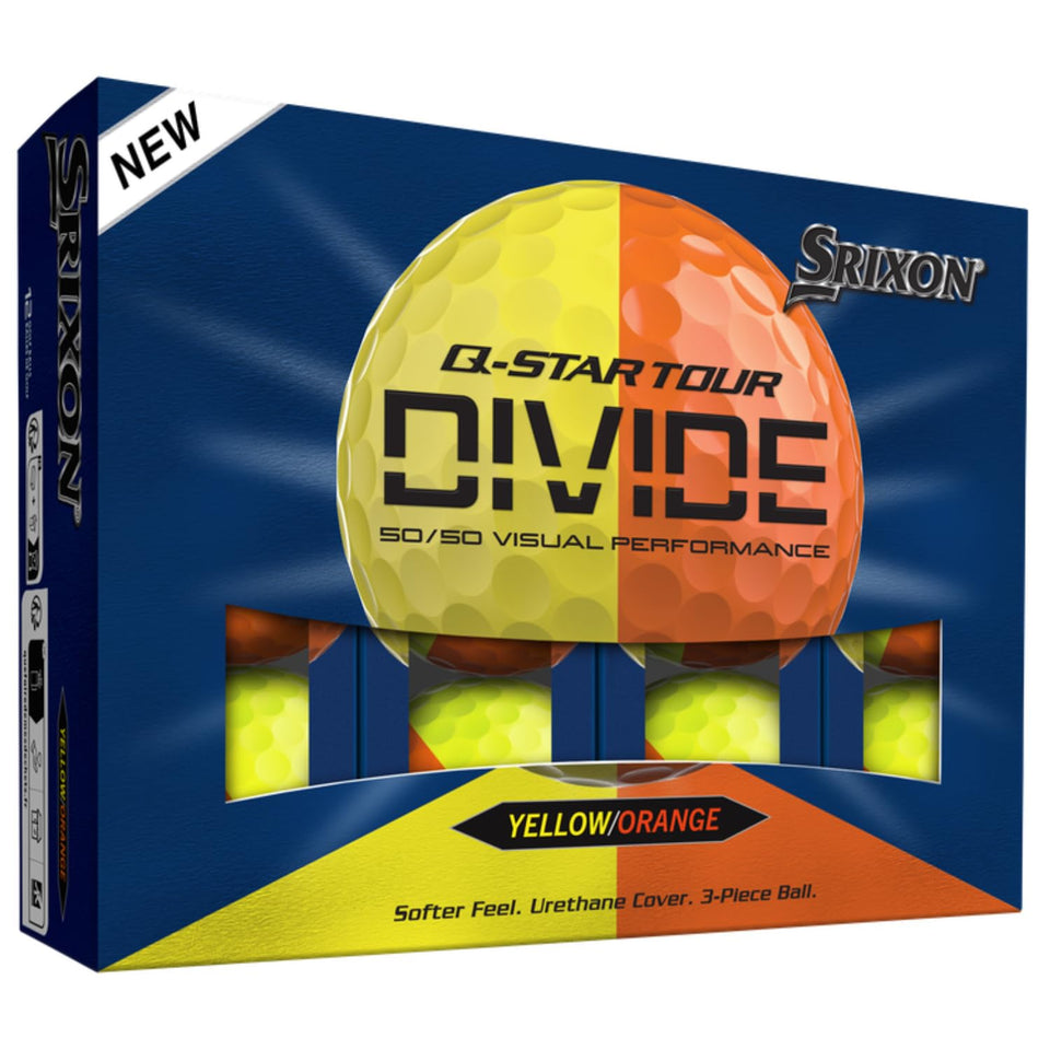Srixon Q-Star Tour 6 Divide colorway highlights 50/50 seam for spin visibility and aiming