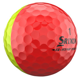 Srixon Q-Star Tour 6 Divide yellow-red ball, FastLayer core under bright lighting.