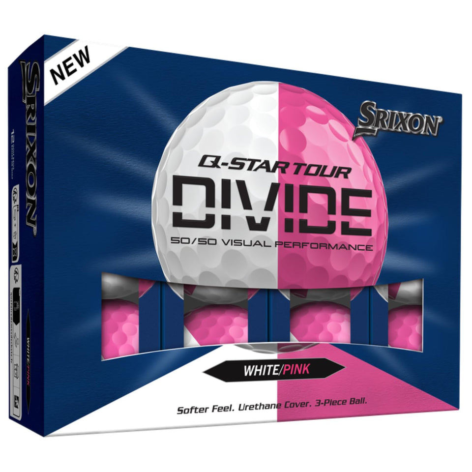 Srixon Q-STAR Tour Divide close-up of 50/50 gloss for clear spin visualization.
