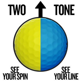 Srixon Q-STAR Tour Divide blue/yellow in flight with strong carry.