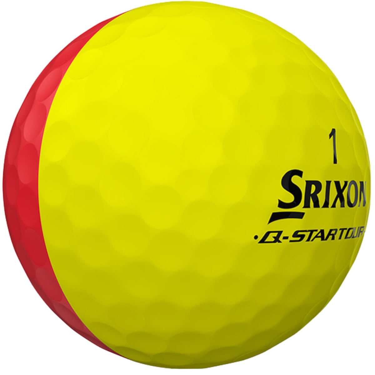 Srixon Q-Star Tour Divide front view showing red-yellow colorway and branding.