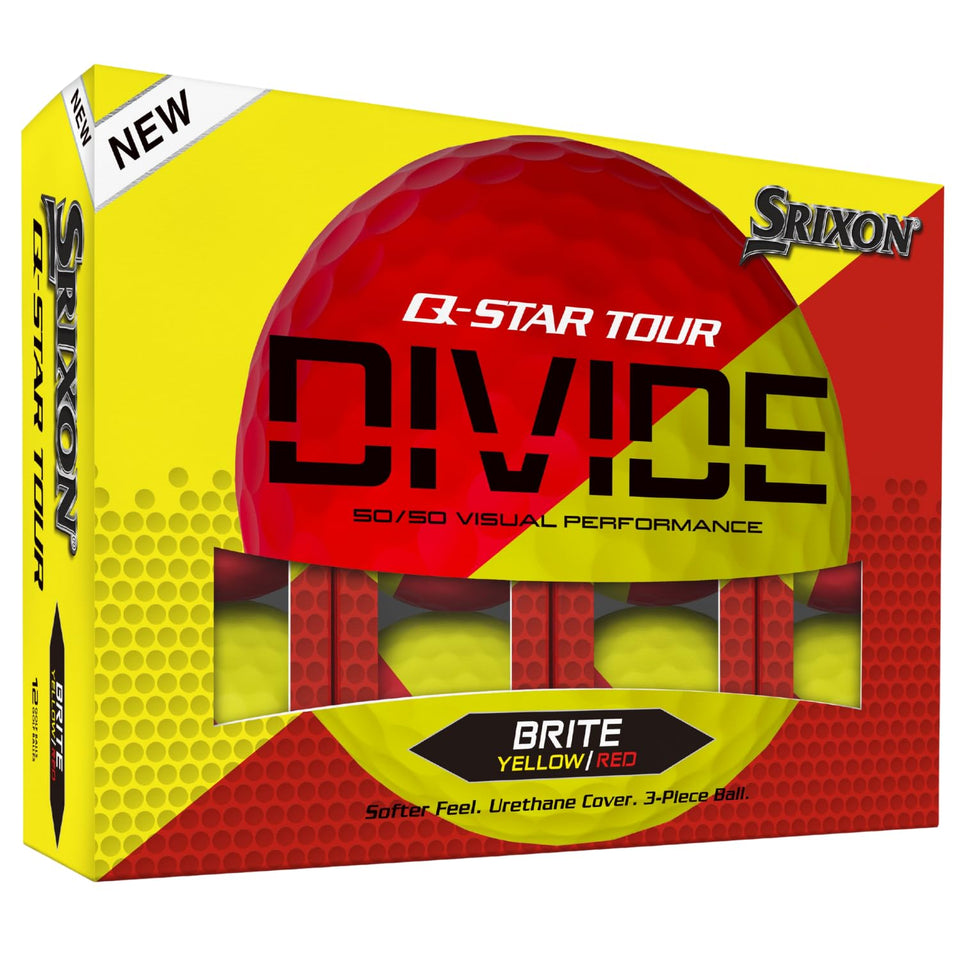Srixon Q-Star Tour Divide red ball with high-visibility spin cues for easy tracking.
