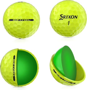 Srixon Soft Feel 13 Yellow ball in flight shows wind-performance dimples.