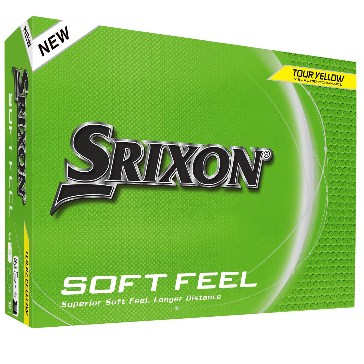 Srixon Soft Feel 14 yellow golf balls pack shows soft feel and balanced distance.