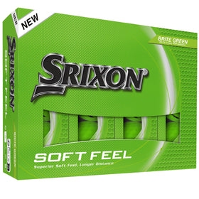 Srixon Soft Feel Brite Green ball on grass, high visibility for easy finding
