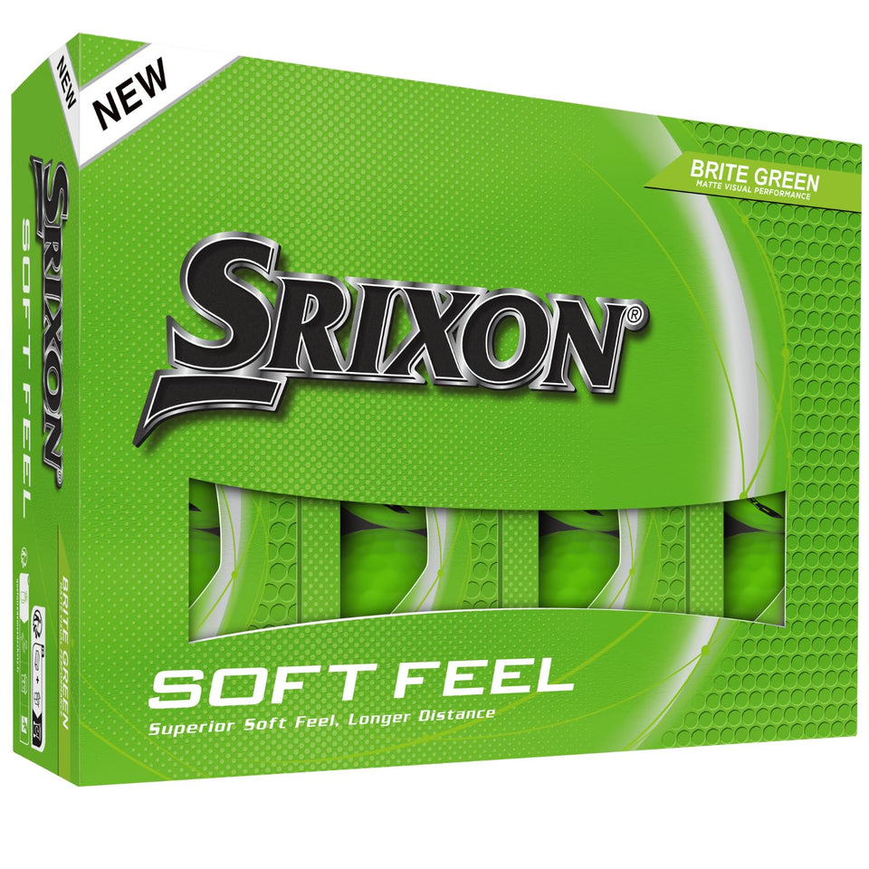 Srixon Soft Feel Brite Green ball on grass, high visibility for easy finding