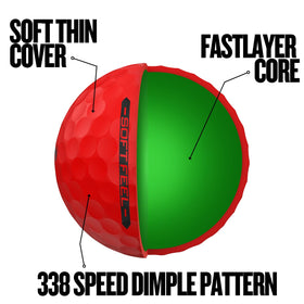 Srixon Soft Feel Brite Red ball features 338 Speed Dimple Pattern for lift