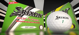 Srixon Soft Feel yellow close-up shows soft cover for better greenside spin.