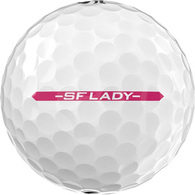 Ionomer cover close-up on Srixon Soft Feel Lady 9 for greenside spin.
