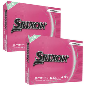 Srixon Soft Feel Lady 9 balls on packaging show distance potential.