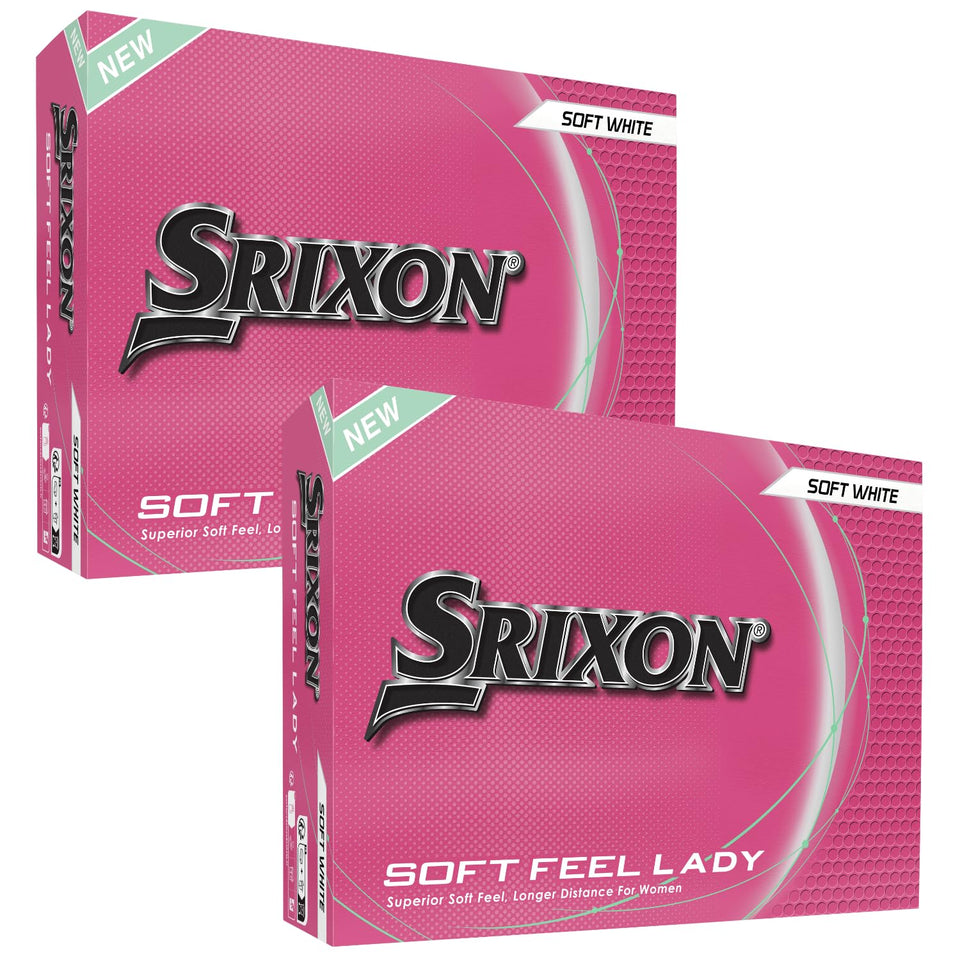 Srixon Soft Feel Lady 9 balls on packaging show distance potential.