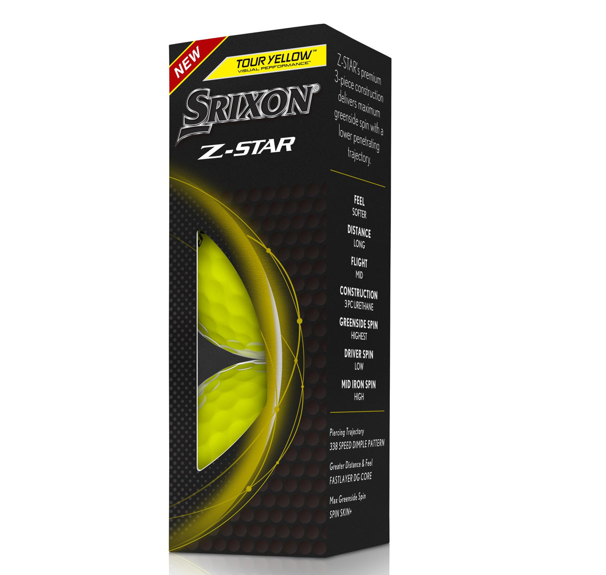 Srixon Z-Star Tour Yellow Uniq Size ball in packaging display