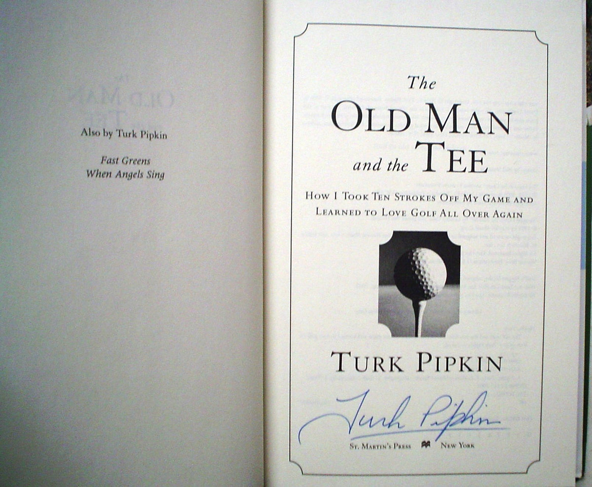 The Old Man and the Tee imagery of a warm links setting, appealing to golf lovers.
