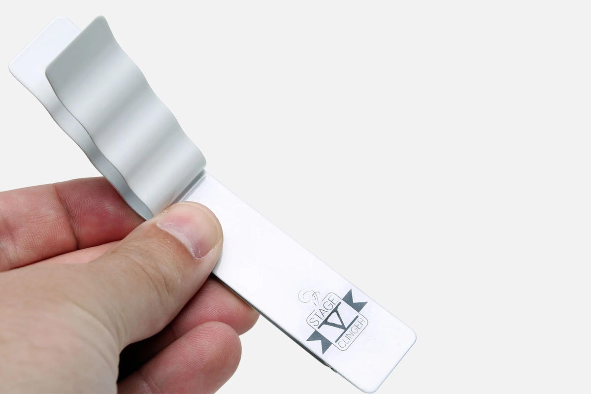 Stage V Clinger includes Velcro strap for non-metal surfaces like chairs.