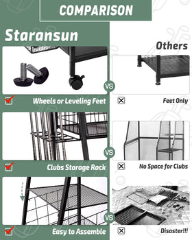 Staransun club storage and accessories neatly organized for quick access.