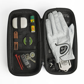 Steez Golf Accessory Case with carabiner clip attaches to bag for easy reach.