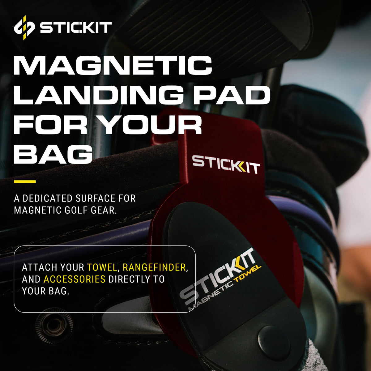 STICKIT 3-inch surface provides stable space for multiple items on bag