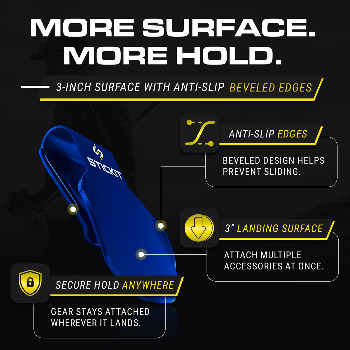 STICKIT beveled-edge anti-slip pad prevents gear from sliding mid-round.