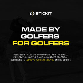 STICKIT golfer-designed attachment supports on-course use and frequent handling.