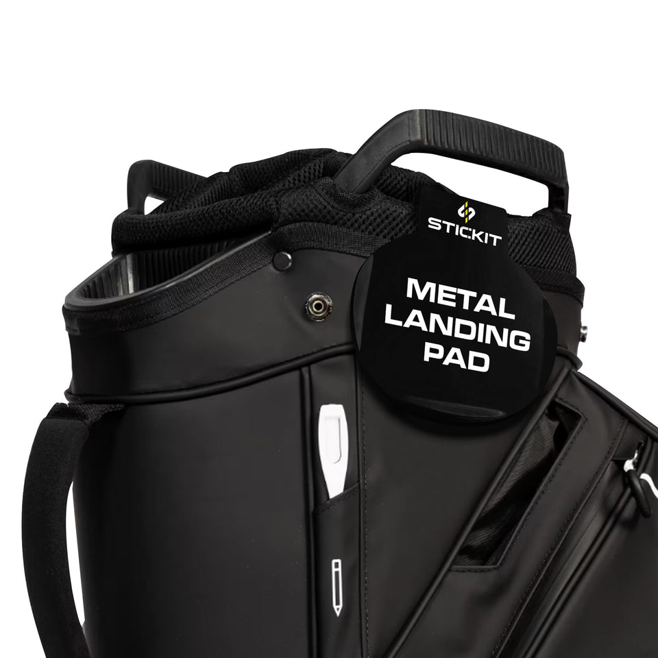 STICKIT magnetic landing pad on golf bag for quick gear access