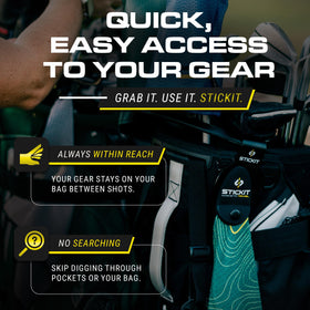 STICKIT towel attachment on bag enables fast towel access mid-round