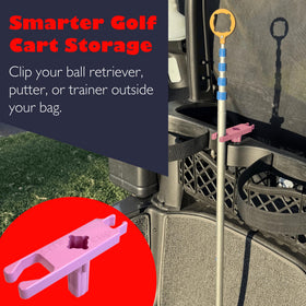 StixClip putter holder mounted outside bag for easy reach