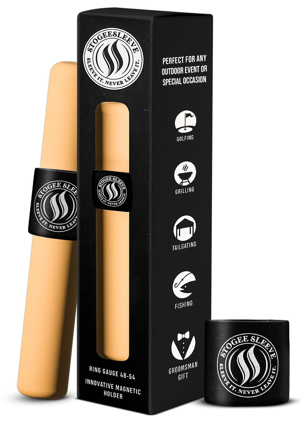 StogeeSleeve magnetic grip secures outdoor gear on carts and racks.