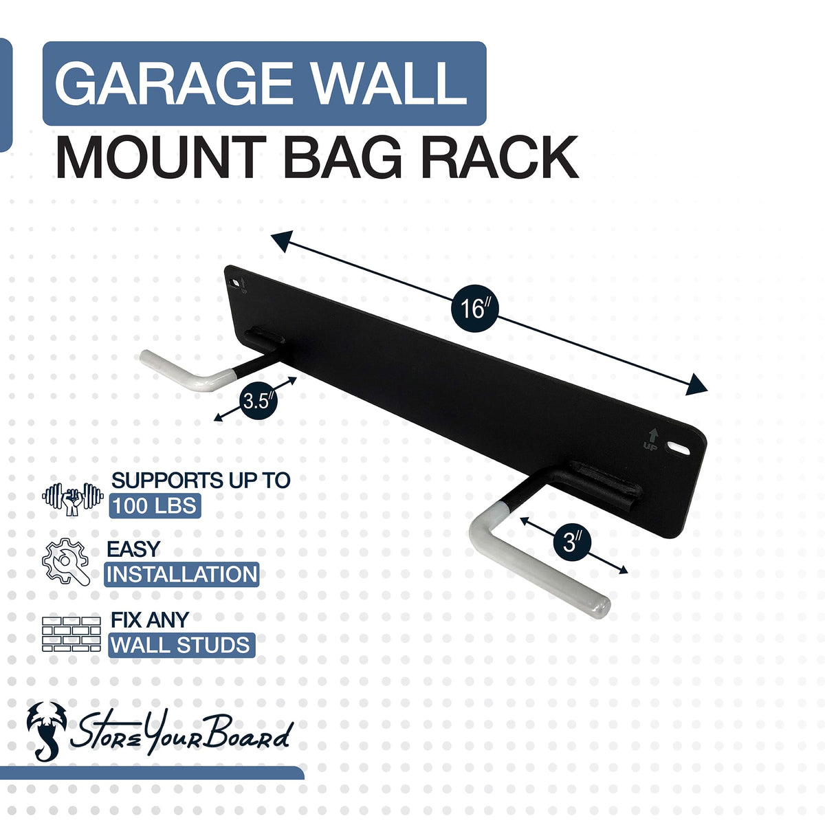 Two bag spacing at 10.5 inches secures most golf bags on BLAT