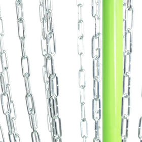 Streamline Discs Lite Basket lime chains-closeup highlights reliable 24-chain setup for catches.