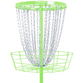 Streamline Discs Lite Basket lime ground-stakes demonstrates wind-stability for outdoor sessions.