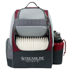 Streamline Discs Shuttle backpack front view showing spacious main compartment for discs.
