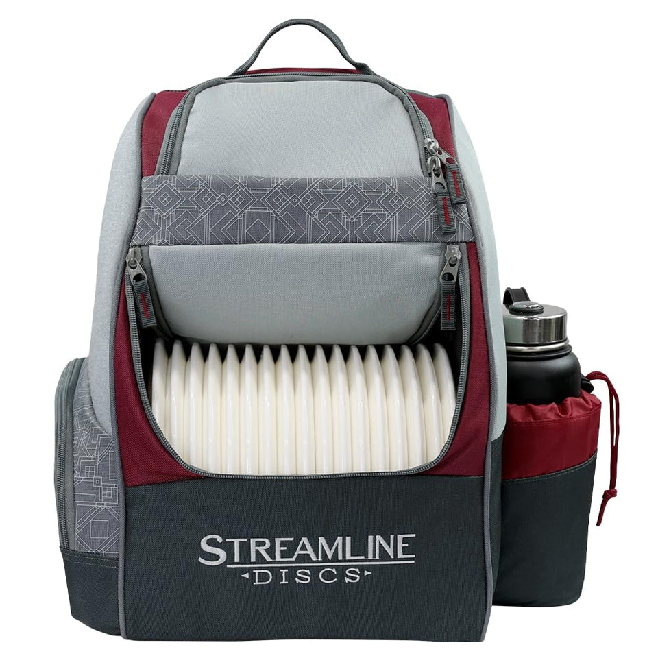 Streamline Discs Shuttle backpack front view showing spacious main compartment for discs.