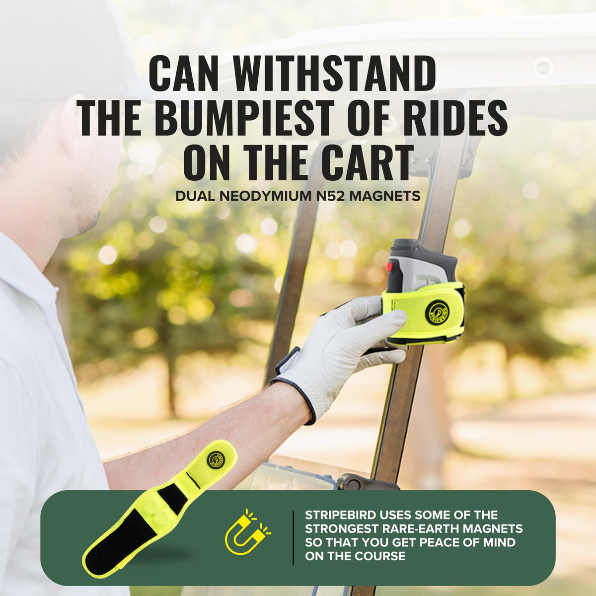 Stripebird 2.0 buckle-less silhouette demonstrates streamlined setup on cart or bag.