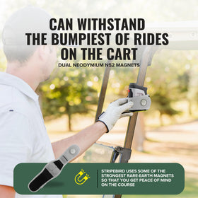 Stripebird 2.0 Slim Rangefinder Strap on cart demonstrating hands-free access