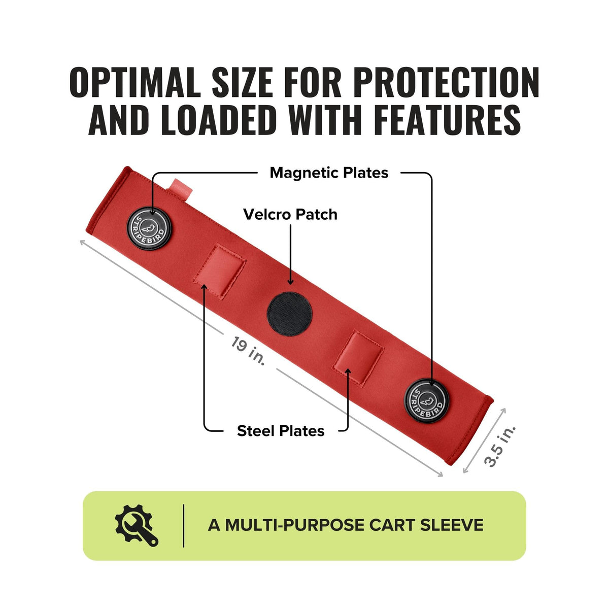 Stripebird sleeve in red showing color options for bag setup