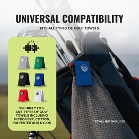 Stripebird magnetic towel clip works with golf hub or push cart mount setups.