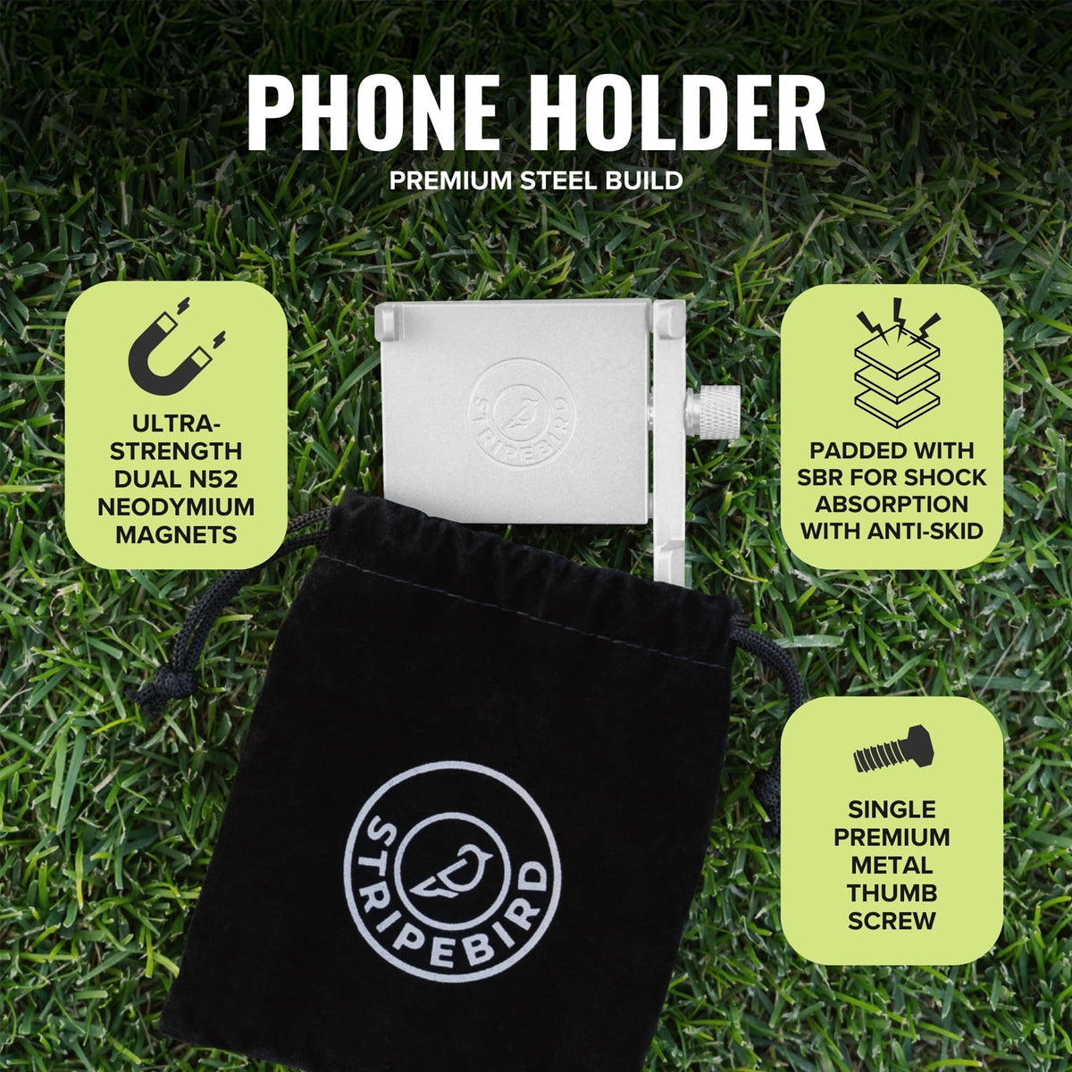 Stripebird video swing capture with phone mounted for swing analysis.