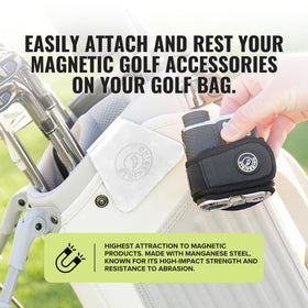 Stripebird magnetic towel clip attached to bag showing quick-reach organization.