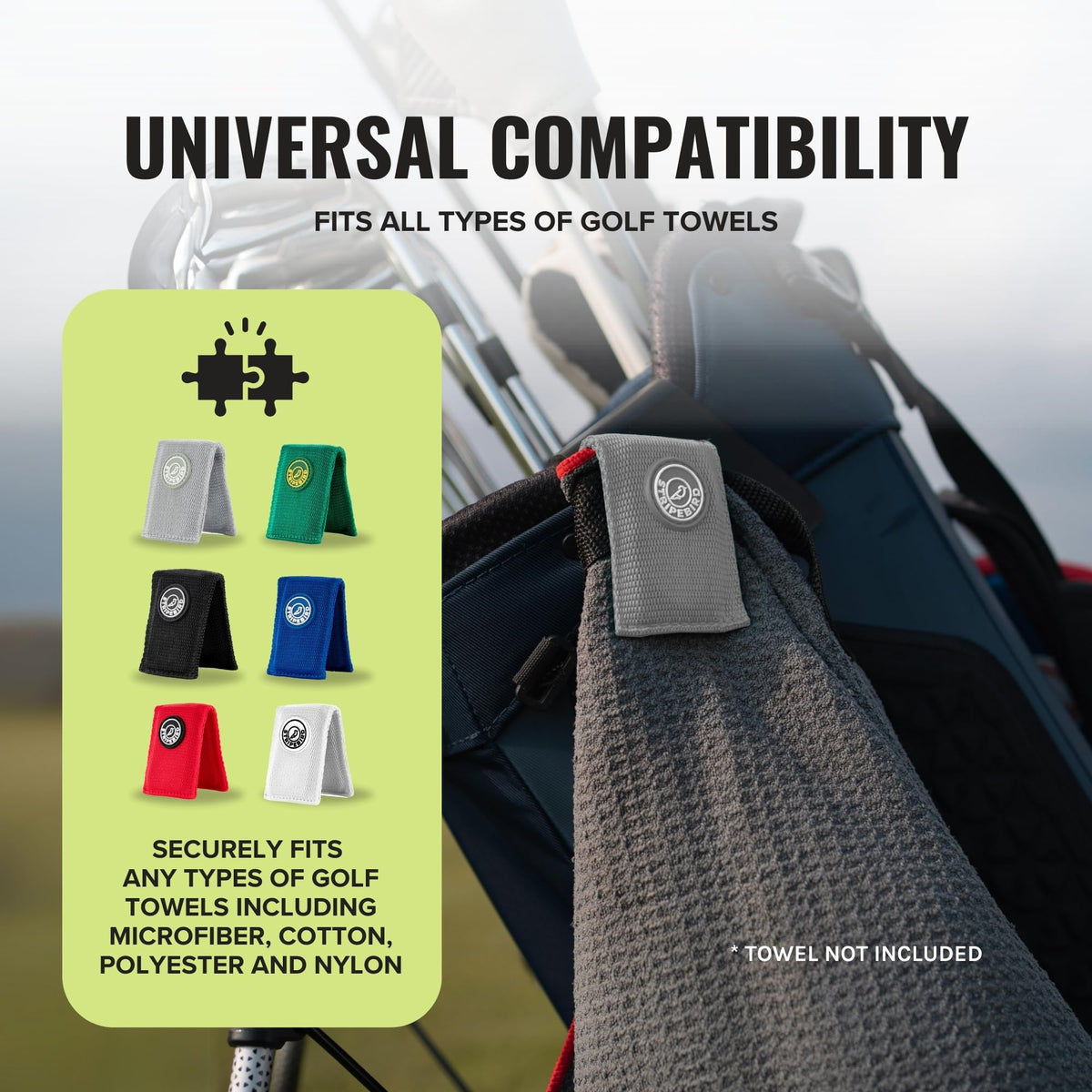 Stripebird gray-towel-clip complements golf gear and cart interiors