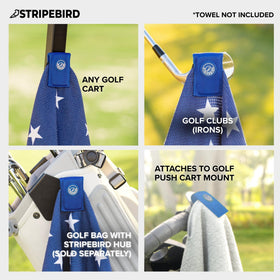 Two neodymium magnets provide strong grip on any towel with Stripebird clip.