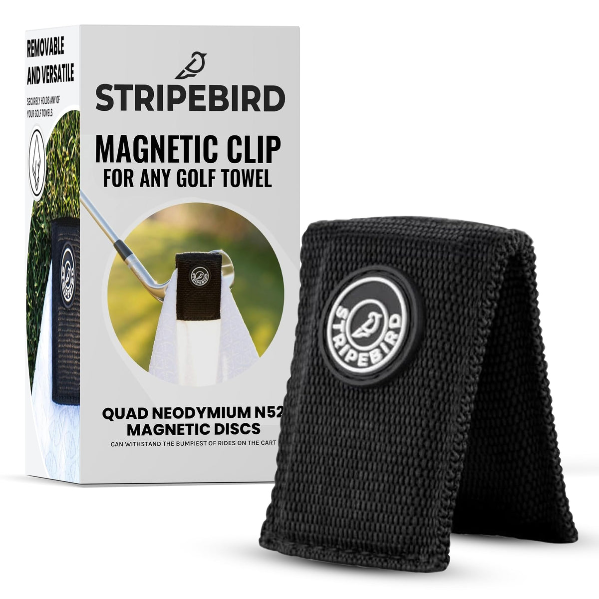 Stripebird Magnetic Clip on cart holds any towel securely during play.