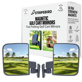 Stripebird magnetic golf cart mirrors attached to gray cart for a secure front view
